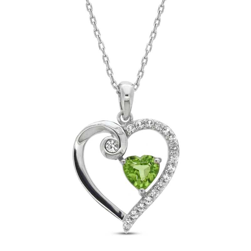 Peridot & White Lab-Created Sapphire Heart Necklace Sterling Silver 18"