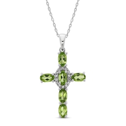 Peridot & White Lab-Created Sapphire Cross Necklace Sterling Silver 18&quot;