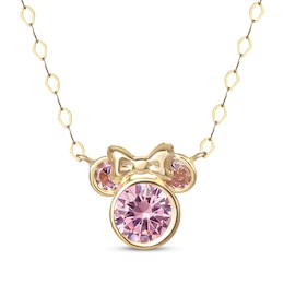Children's Minnie Mouse Pink Cubic Zirconia Necklace 14K Yellow Gold 13&quot;