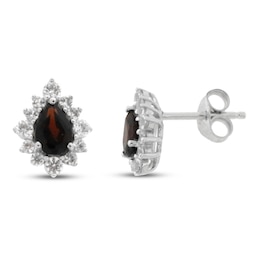 Garnet & White Lab-Created Sapphire Earrings Sterling Silver