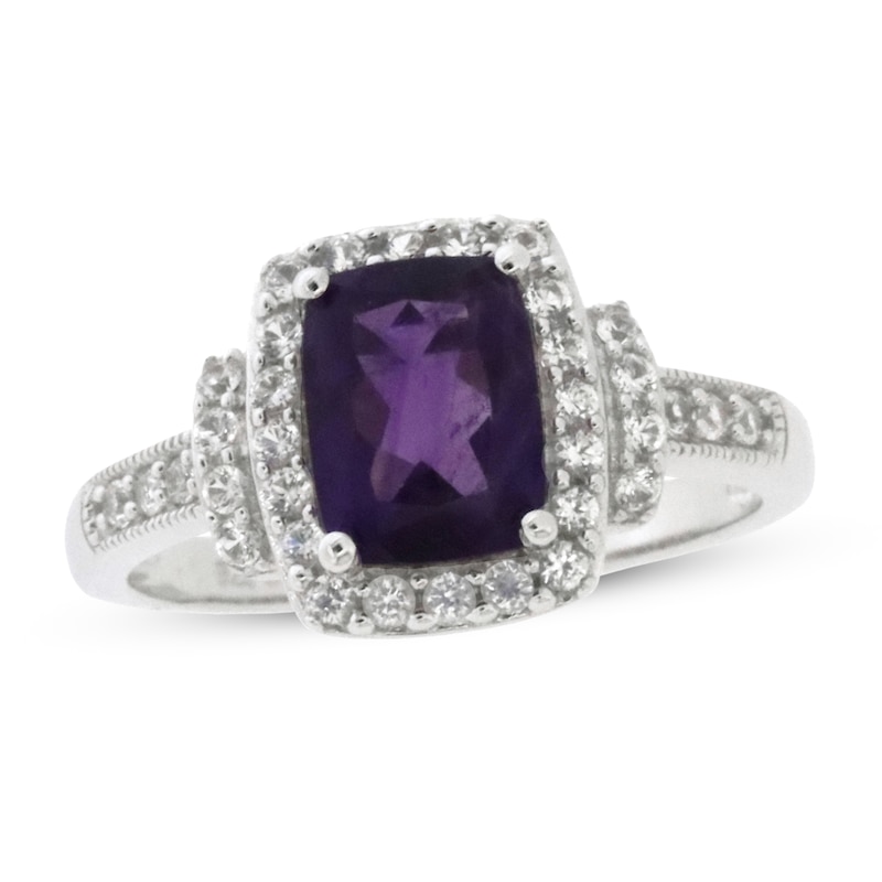 Main Image 1 of Amethyst & White Lab-Created Sapphire Ring Sterling Silver