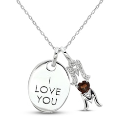 Garnet & White Lab-Created Sapphire 'I Love You Mom' Necklace Sterling Silver 18&quot;