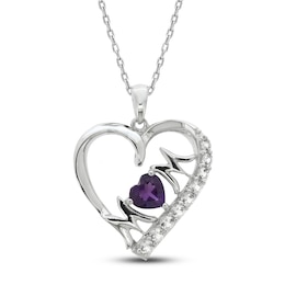 Amethyst & White Lab-Created Sapphire 'Mom' Heart Necklace Sterling Silver 18&quot;