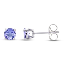 Tanzanite Round Stud Earrings 10K White Gold