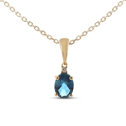 London Blue Topaz & Diamond Accent Necklace 10K Yellow Gold 18&quot;