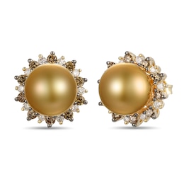 Le Vian Golden South Sea Pearl Earrings 1/2 ct tw Diamonds 14K Honey Gold
