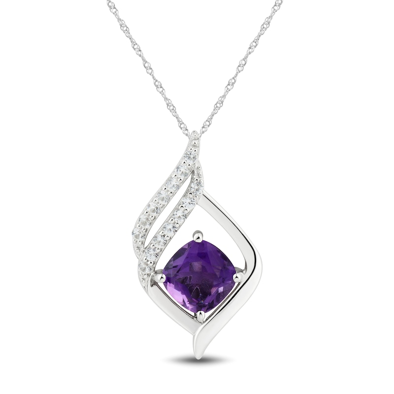 Main Image 1 of Amethyst & White Topaz Necklace Sterling Silver 18&quot;