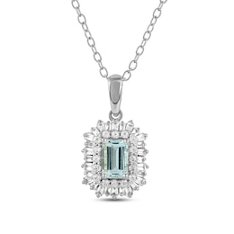 Aquamarine & White Lab-Created Sapphire Necklace Sterling Silver 17&quot;