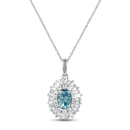 Swiss Blue Topaz & White Lab-Created Sapphire Necklace Sterling Silver 17&quot;