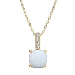 Opal & Diamond Accent Necklace 10K Yellow Gold 17&quot;