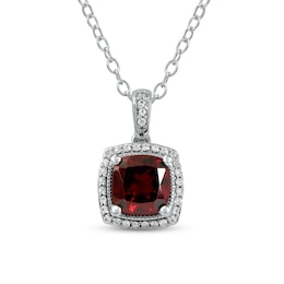 Garnet & White Lab-Created Sapphire Necklace Sterling Silver 17&quot;