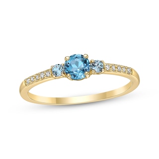 Blue Topaz & 1/20 ct tw Diamond 3-Stone Ring 10K Yellow Gold | Kay