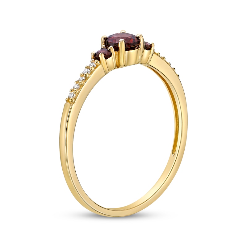 Garnet & 1/20 ct tw Diamond 3-Stone Ring 10K Yellow Gold