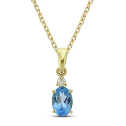 Swiss Blue Topaz & Diamond Necklace 10K Yellow Gold 18&quot;