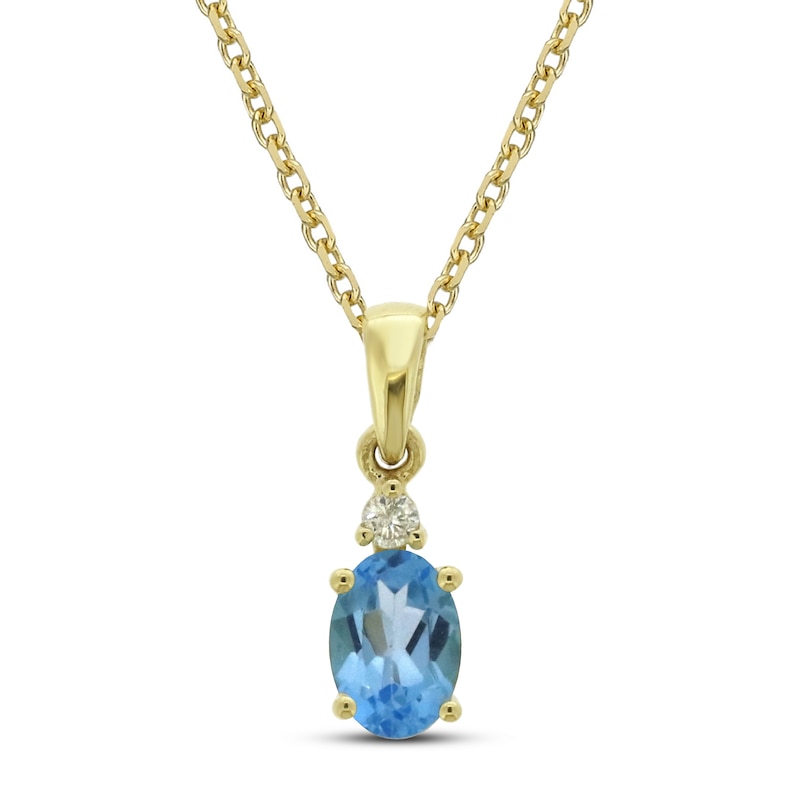 Main Image 1 of Swiss Blue Topaz & Diamond Necklace 10K Yellow Gold 18&quot;