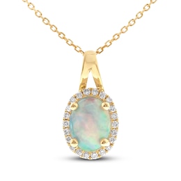 Opal & Diamond Necklace 1/8 ct tw 10K Yellow Gold 18&quot;