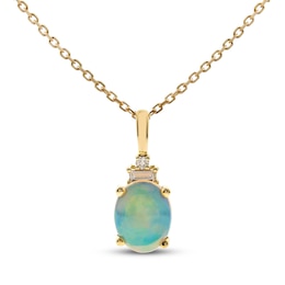Opal & Diamond Necklace 1/20 ct tw 10K Yellow Gold 18&quot;