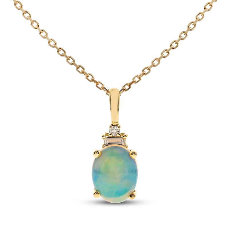 Main Image 1 of Opal & Diamond Necklace 1/20 ct tw 10K Yellow Gold 18&quot;