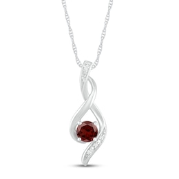 Garnet & Diamond Necklace 10K White Gold 18&quot;