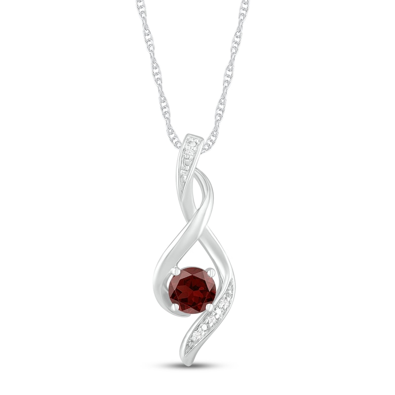 Garnet & Diamond Necklace 10K White Gold 18