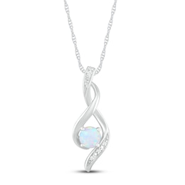 Lab-Created Opal & Diamond Necklace 10K White Gold 18&quot;