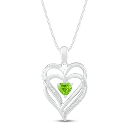 Peridot & Diamond Heart Necklace Sterling Silver 18&quot;