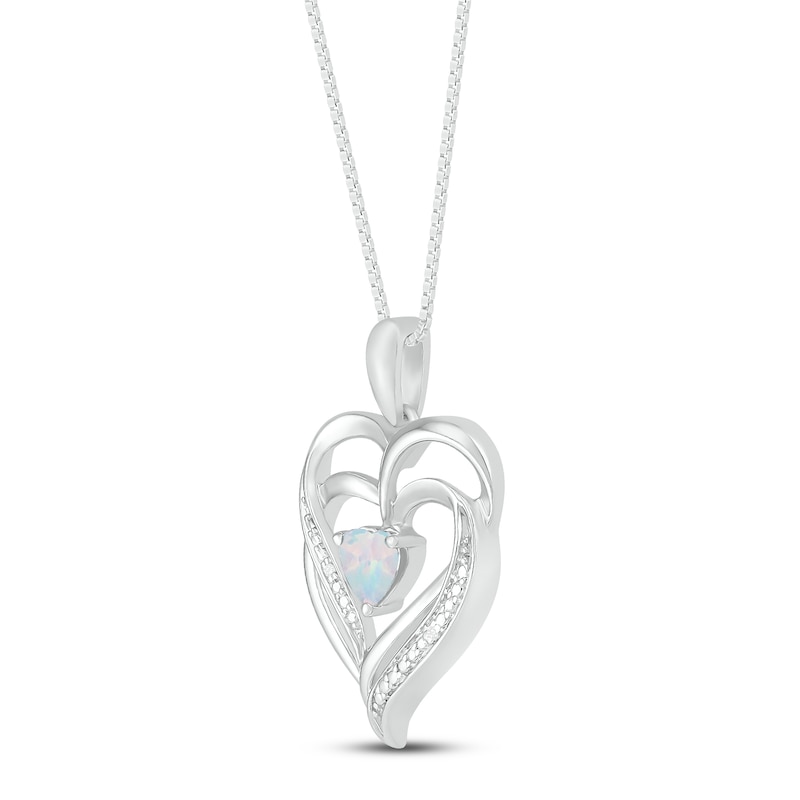 Lab-Created Opal & Diamond Heart Necklace Sterling Silver 18"