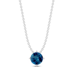 London Blue Topaz Solitaire Necklace Round-cut Sterling Silver 18&quot;