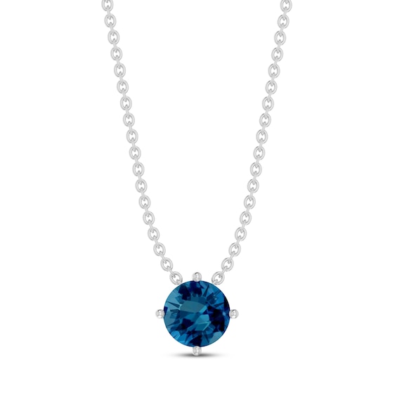 London Blue Topaz Solitaire Necklace Round-cut Sterling Silver 18"