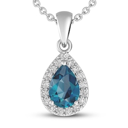 London Blue Topaz & White Lab-Created Sapphire Necklace Sterling Silver 18&quot;