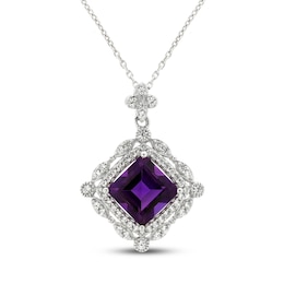 Amethyst & White Lab-Created Sapphire Necklace Sterling Silver 18&quot;