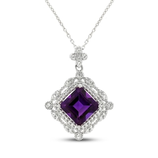 Amethyst & White Lab-Created Sapphire Necklace Sterling Silver 18