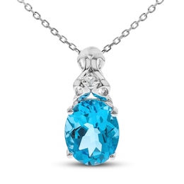 Swiss Blue Topaz & Diamond Necklace Sterling Silver 18&quot;