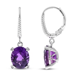 Amethyst & Diamond Dangle Earrings Sterling Silver