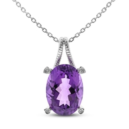 Amethyst & Diamond Necklace Sterling Silver 18&quot;