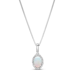 Opal & Diamond Necklace 1/6 ct tw Oval/Round-cut 10K White Gold 18&quot;