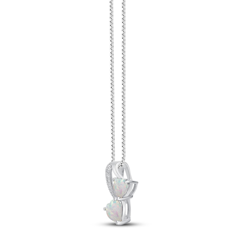 Main Image 2 of Lab-Created Opal & Diamond Heart Necklace Heart/Round-cut Sterling Silver 18&quot;