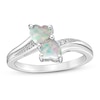 Thumbnail Image 1 of Lab-Created Opal & Diamond Heart Ring Heart/Round-cut Sterling Silver