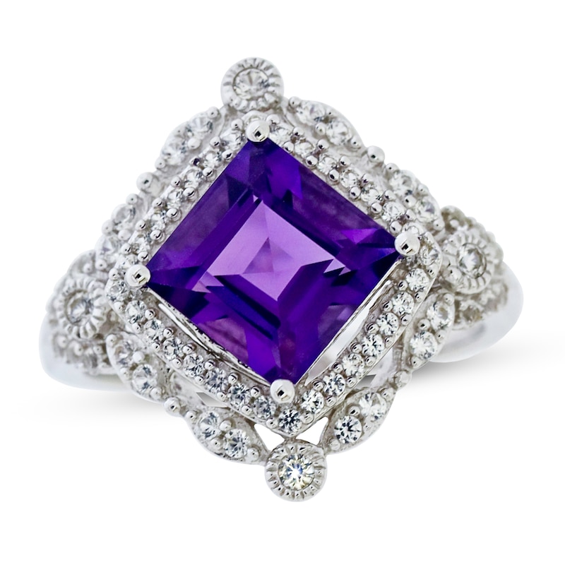 Main Image 1 of Amethyst & White Lab-Created Sapphire Ring Sterling Silver