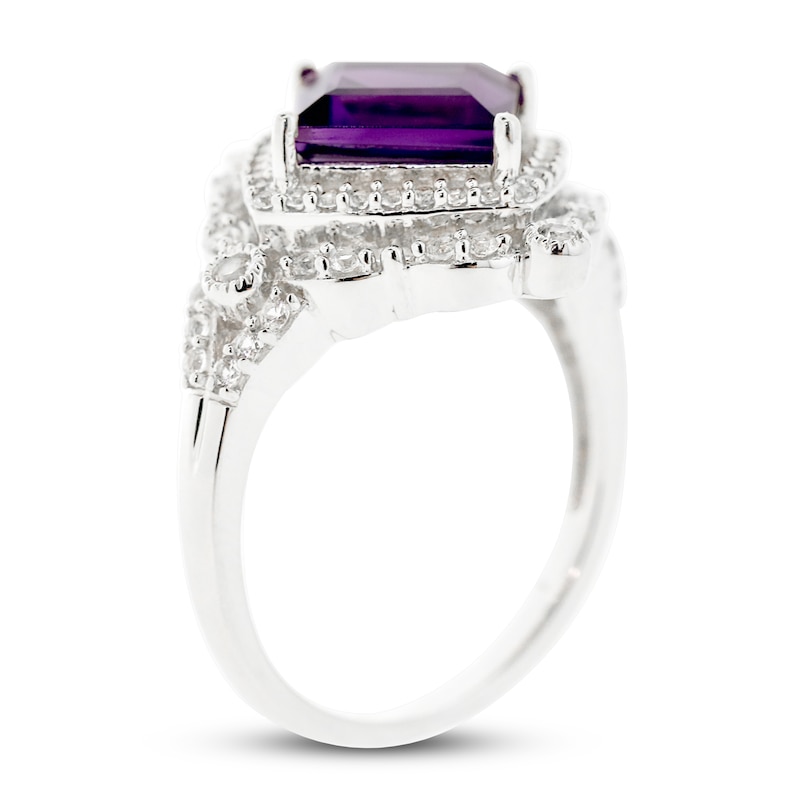 Main Image 2 of Amethyst & White Lab-Created Sapphire Ring Sterling Silver