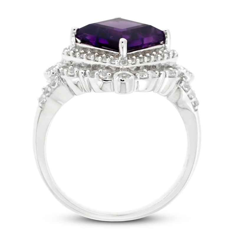 Main Image 3 of Amethyst & White Lab-Created Sapphire Ring Sterling Silver