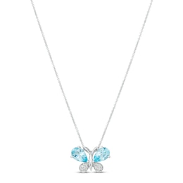 Le Vian Blue Topaz Butterfly Necklace 1/10 ct tw Diamonds 14K Vanilla Gold 18&quot;