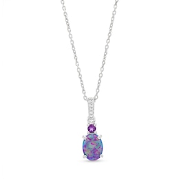 Lavender Lab-Created Opal/White Lab-Created Sapphire/Amethyst Necklace Sterling Silver 18&quot;