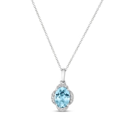 Le Vian Diamond & Aquamarine Necklace 1/10 ct tw 14K Vanilla Gold 18&quot;