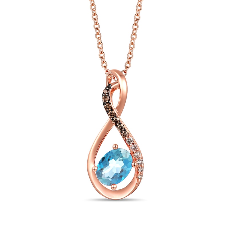 Le Vian Diamond & Blue Topaz Necklace 1/6 ct tw 14K Strawberry Gold 18"