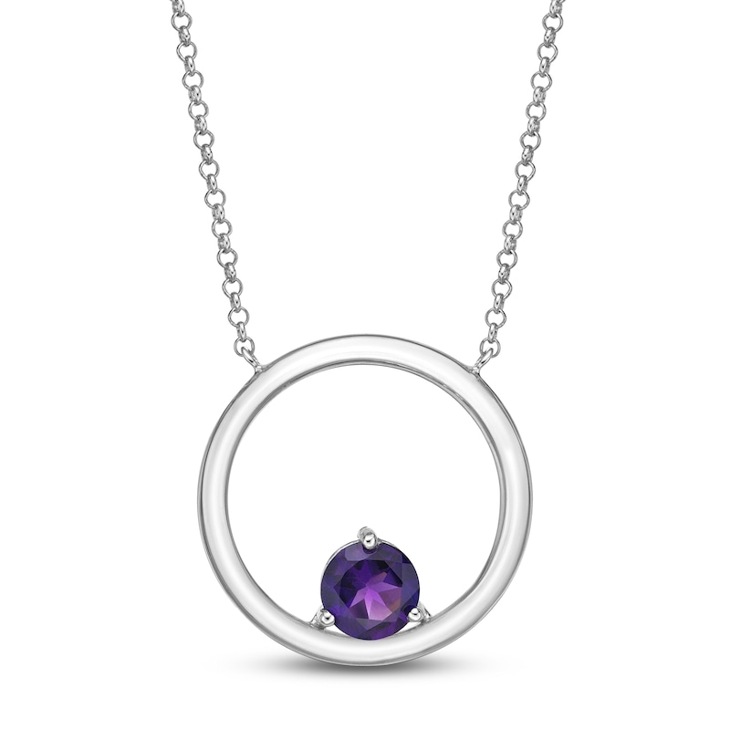 Main Image 1 of Amethyst Circle Necklace Sterling Silver 18&quot;