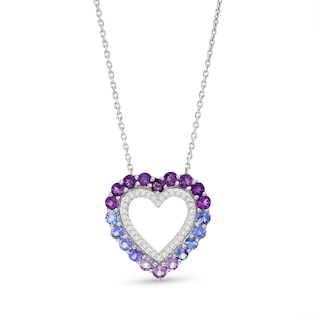 Lab-Created Pink Sapphire Double Row Heart Necklace in Sterling