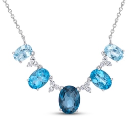 Vibrant Shades Blue Topaz & White Lab-Created Sapphire Necklace Sterling Silver 18&quot;