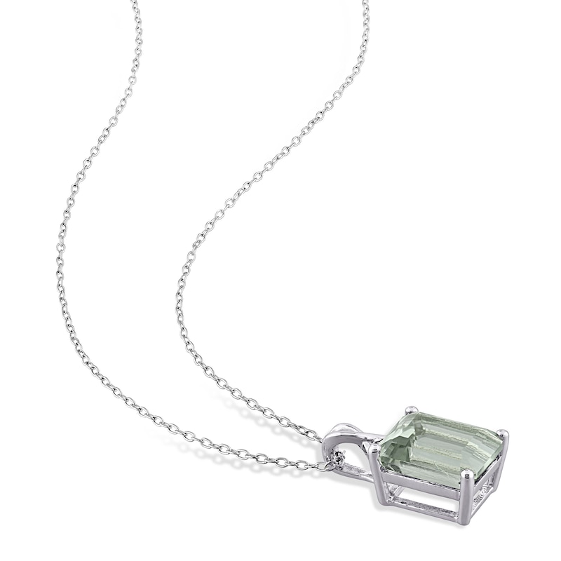 Main Image 2 of Green Quartz & White Topaz Necklace Octagon/Round-Cut Sterling Silver 18&quot;