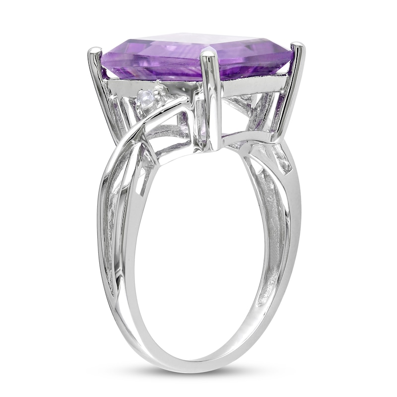 Amethyst & White Topaz Ring Octagon/Round-Cut Sterling Silver